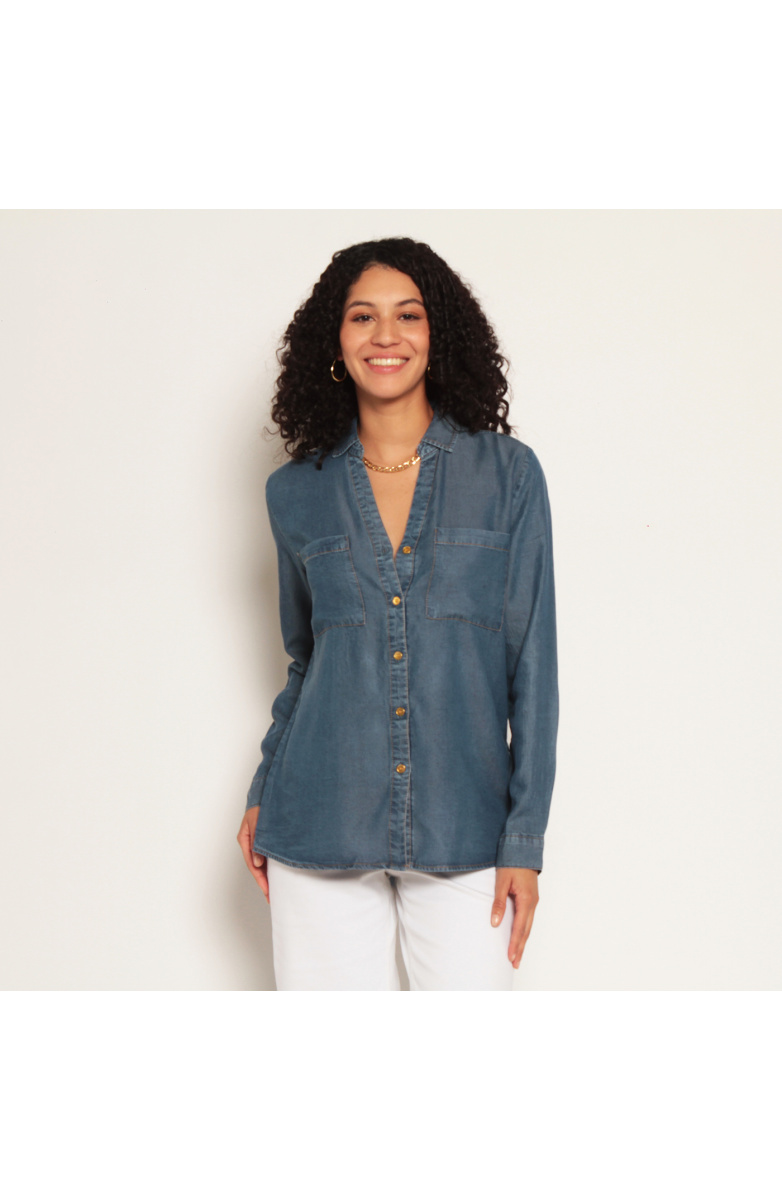 BLUSA MANGA LARGA TENCEL ABOTONADA EN ELANTERO Y BOLSILLOS