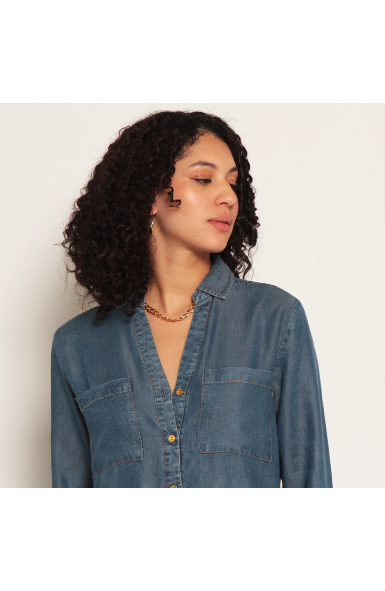 BLUSA MANGA LARGA TENCEL ABOTONADA EN ELANTERO Y BOLSILLOS