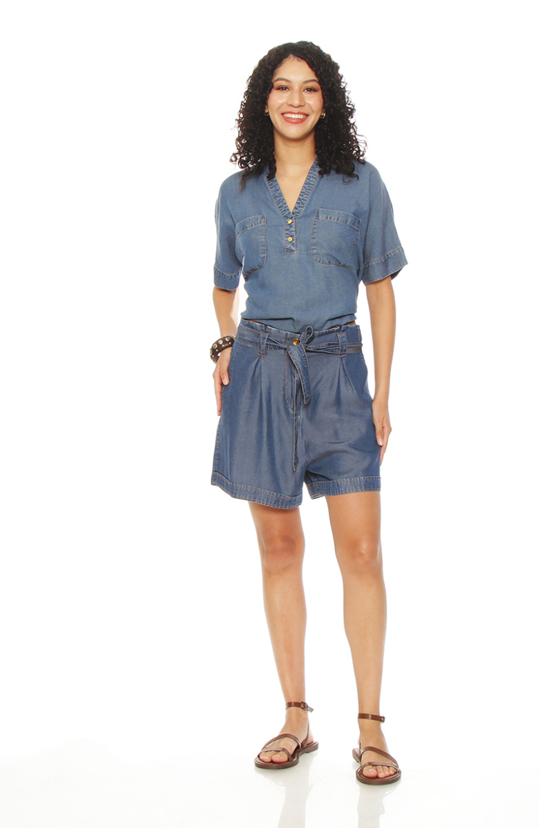 Short Tencel Tiro Alto Pretina Media Con Lazo