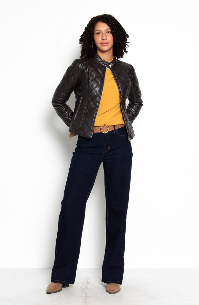 CHAQUETA MANGA LARGA ECOCUERO DIAMOND CON BOLSILLOS