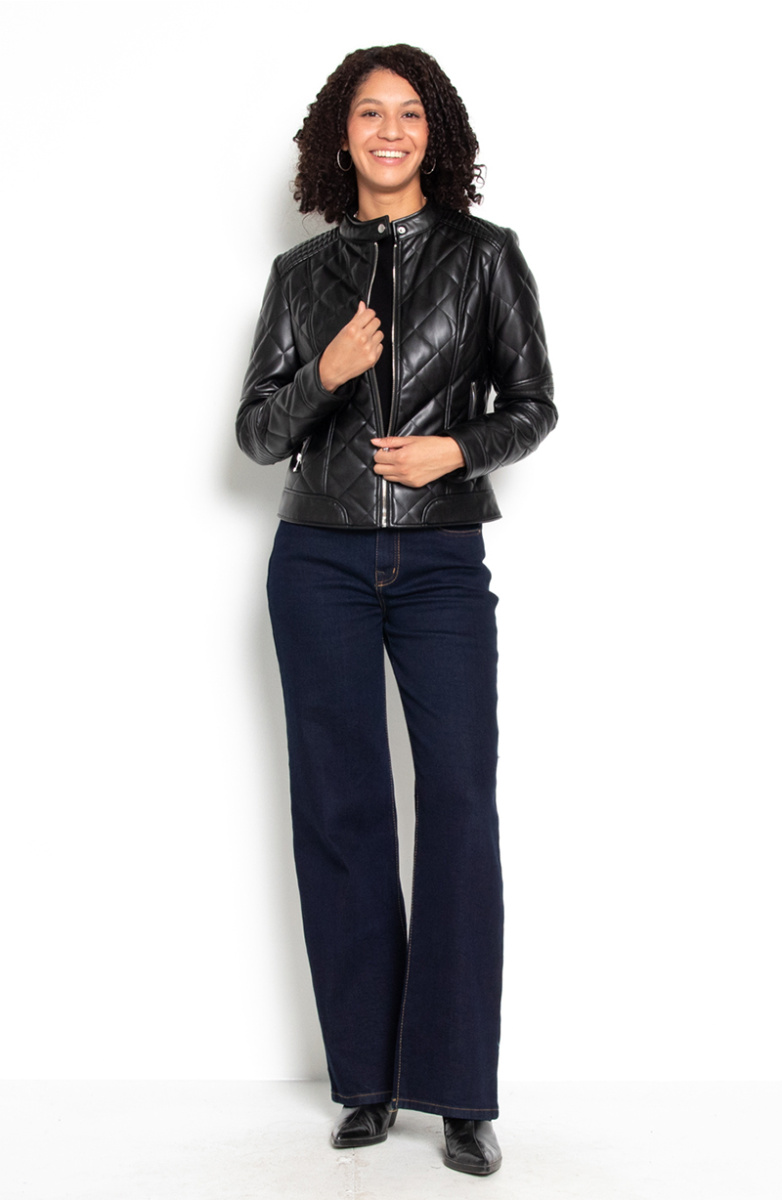 CHAQUETA MANGA LARGA ECOCUERO DIAMOND CON BOLSILLOS