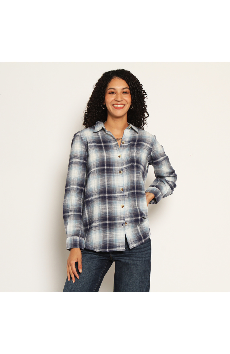 BLUSA ESCOCES MANGA LARGA ABOTONADA DEN DELANTERO Y BOLSILLO