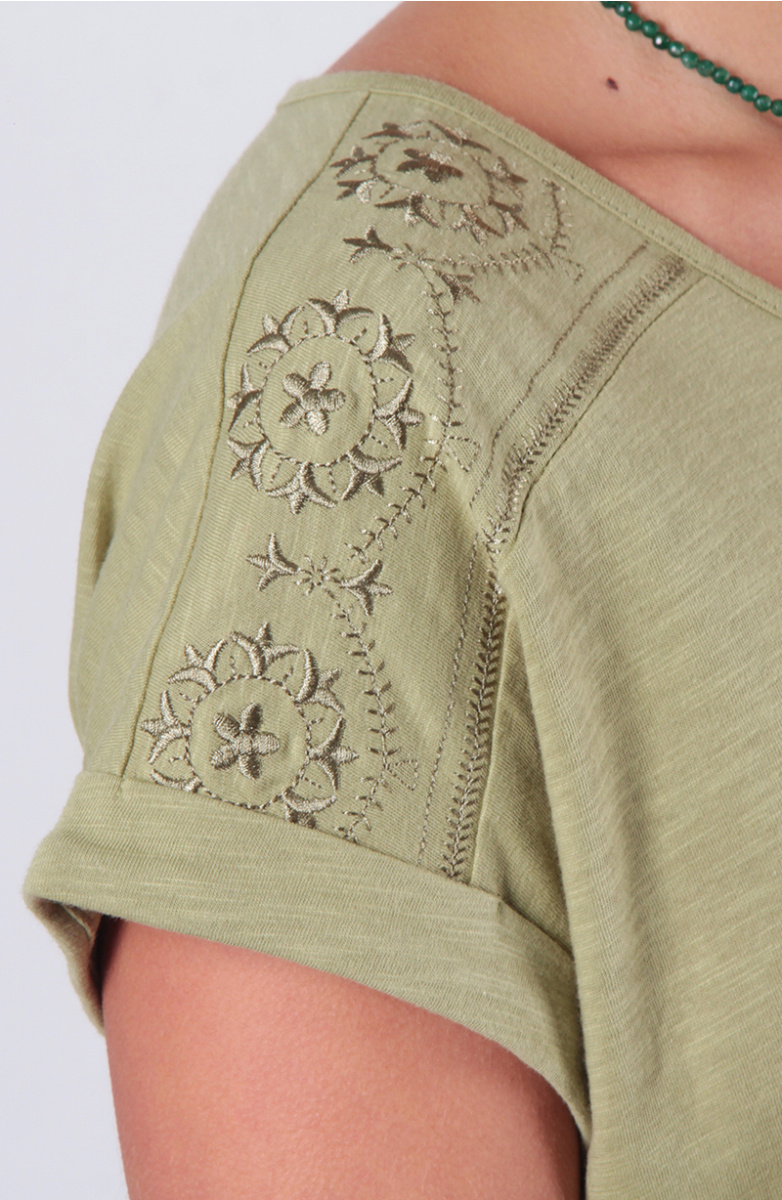 POLERA MANGA CORTA ESCOTE REDONDO CON APLICACION EN HOMBROS