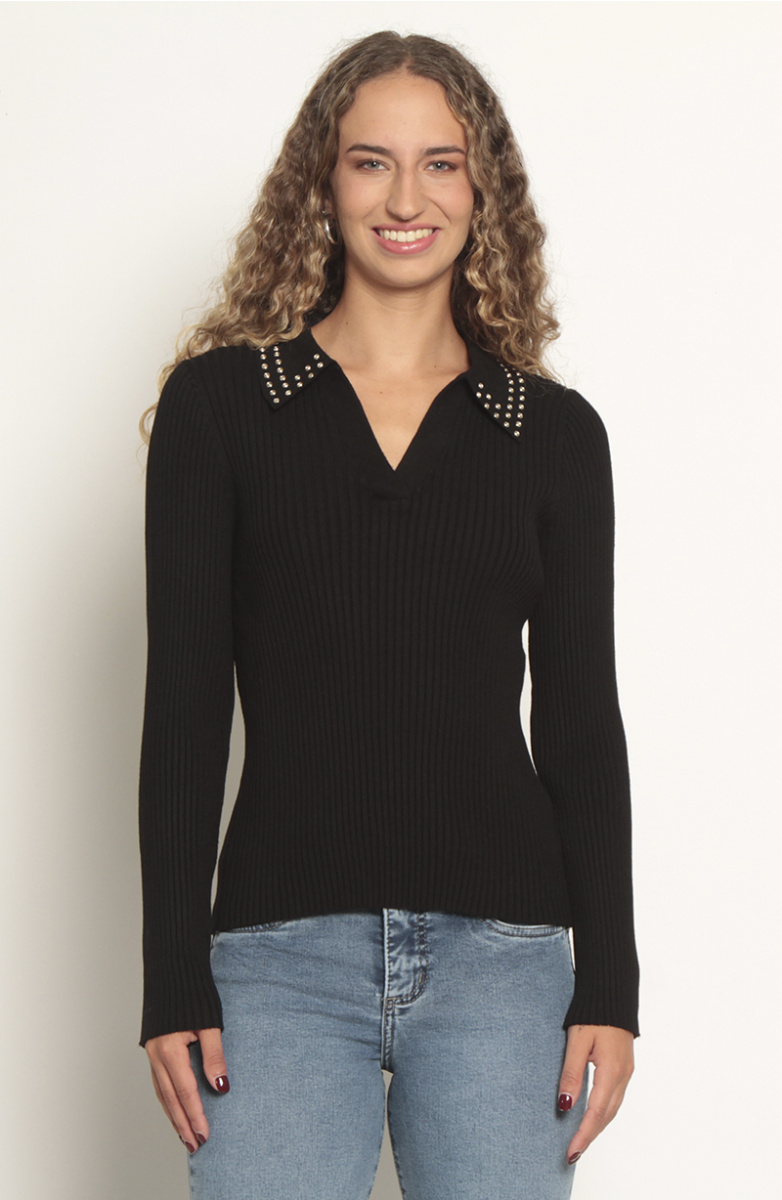 SWEATER MANGA LARGA ESCOTE REDONDO CON APLICACION EN LAS MANGAS