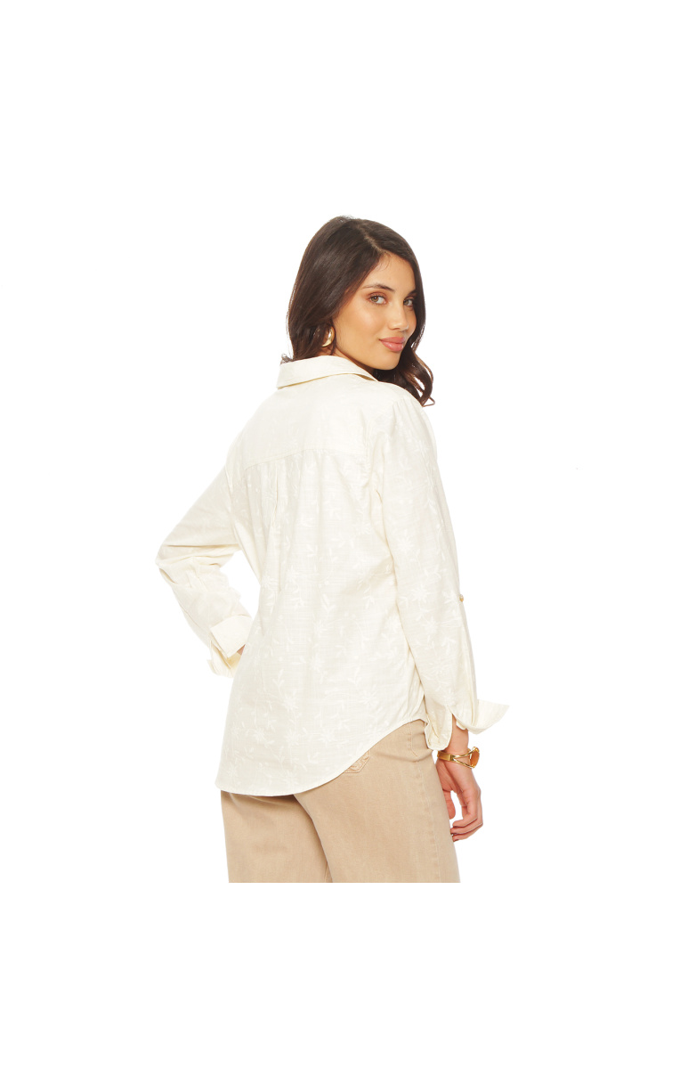 BLUSA MANGA LARGA LINO BORDADO ABOTONADA EN DELANTERO