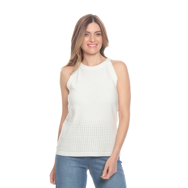 SWEATER SIN MANGA  SOLIDO ESCOTE REDONDO