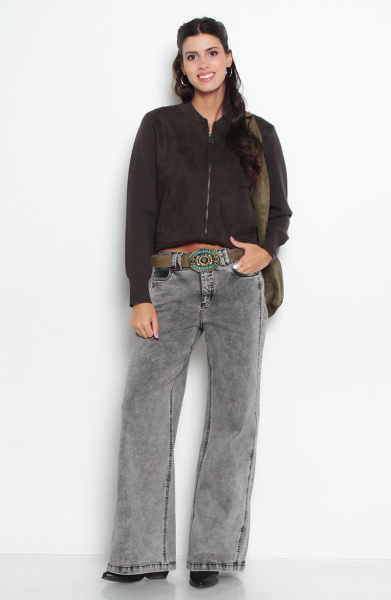 Chaqueta Suede Manga Larga Tejida Con Cierre En Delantero