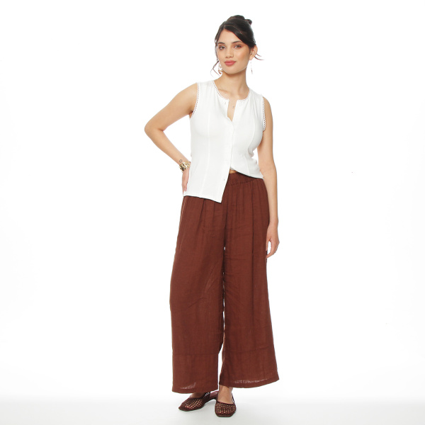 PANTALON LINO WIDE LEG TIRO ALTO PRETINA ELASTICADA