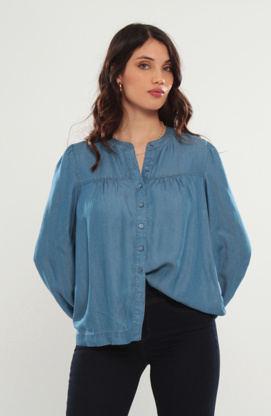 Blusa Manga Larga Lyocell Escote Redondo Abotonda En Delantero