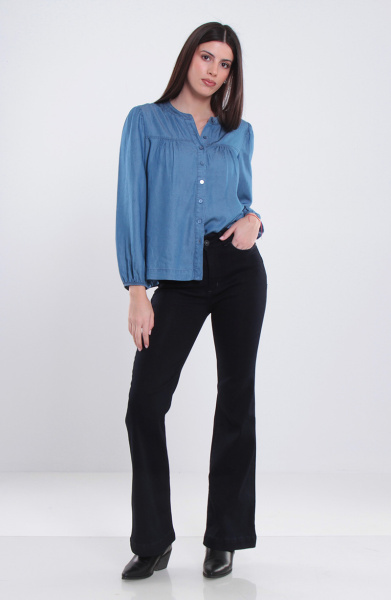 Blusa Manga Larga Lyocell Escote Redondo Abotonda En Delantero