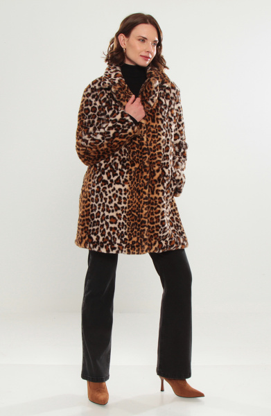 ABRIGO MANGA LARGA DE PIEL SINTETICA ANIMAL PRINT