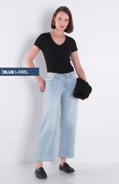 Jeans Crop Tiro Medio Pretina Basica 1 Boton
