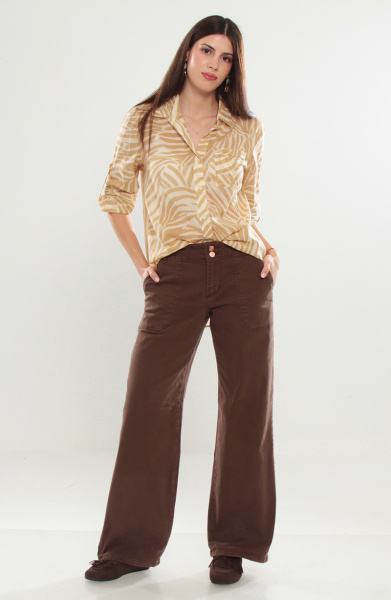 JEANS CARGO WIDE LEG TIRO ALTO PRETINA BASICA 1 BOTON