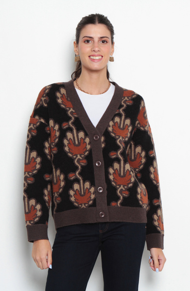 CHALECO MANGA LARGA ESTAMPADO ABOTONADO ESCOTE V