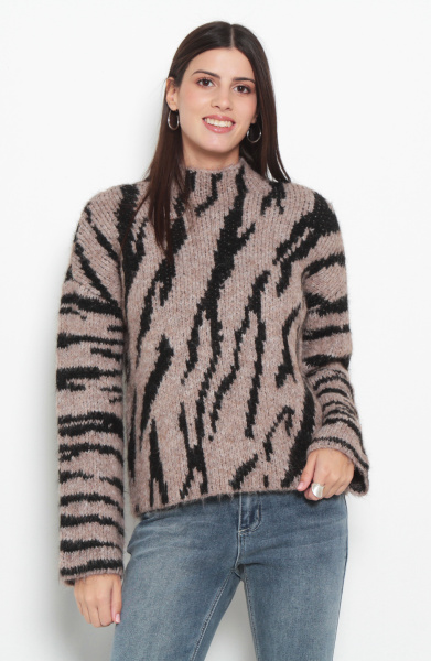 SWEATER ANIMAL PRINT MANGA LARGA  CUELLO ALTO