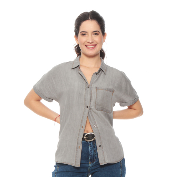 BLUSA LYOCELL ABOTONADA MANGA CORTA CON BOLSILLO