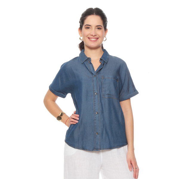 BLUSA LYOCELL ABOTONADA MANGA CORTA CON BOLSILLO
