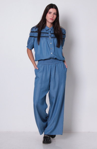 Pantalon Wide Leg Lyocell Tiro Alto Pretina Ancha Elaticada