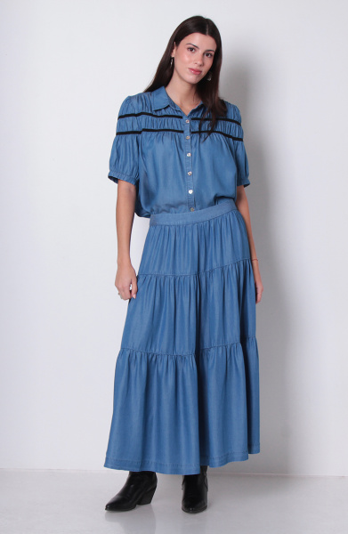 Blusa Manga 3/4 Lyocell Abotonada En Delantero Con Recogido