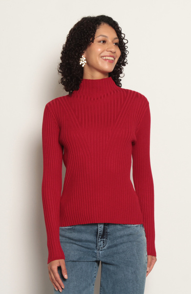 SWEATER MANGA LARGA SOLIDO CON CUELLO ALTO
