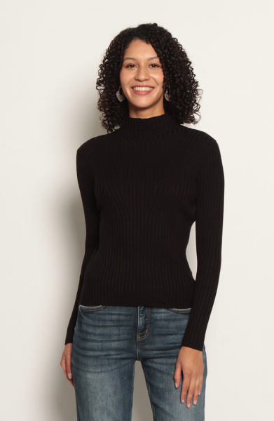 SWEATER MANGA LARGA SOLIDO CON CUELLO ALTO