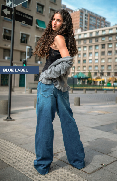 Jeans Wide Leg Tiro Alto Pretina Basica 1 Boton