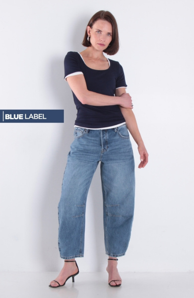 Jeans Crop Balloon Tiro Medio Pretina Basica 1 Boton