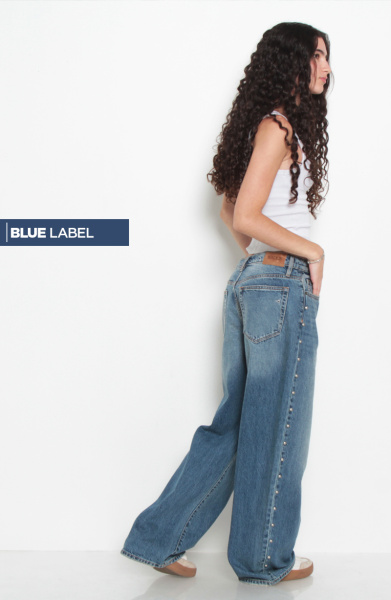 JEANS BAGGY TIRO ALTO PRETINA BASICA 1 BOTON