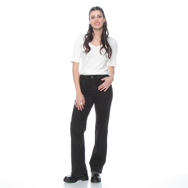 JEANS RECTO TIRO ALTO PRETINA BASICA 1 BOTON