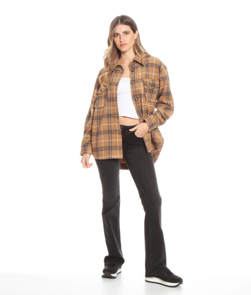 SHACKET MANGA LARGA ESCOCES CUELLO CAMISERO BOLSILLOS PARCHES