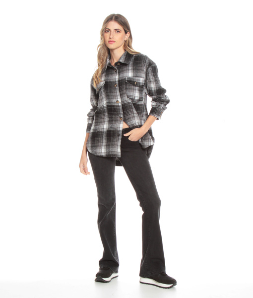 SHACKET MANGA LARGA ESCOCES CUELLO CAMISERO BOLSILLOS PARCHES