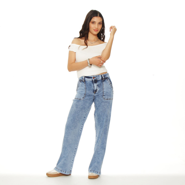 JEANS CARGO RECTO TIRO ALTO PRETINA BASICA 1 BOTON