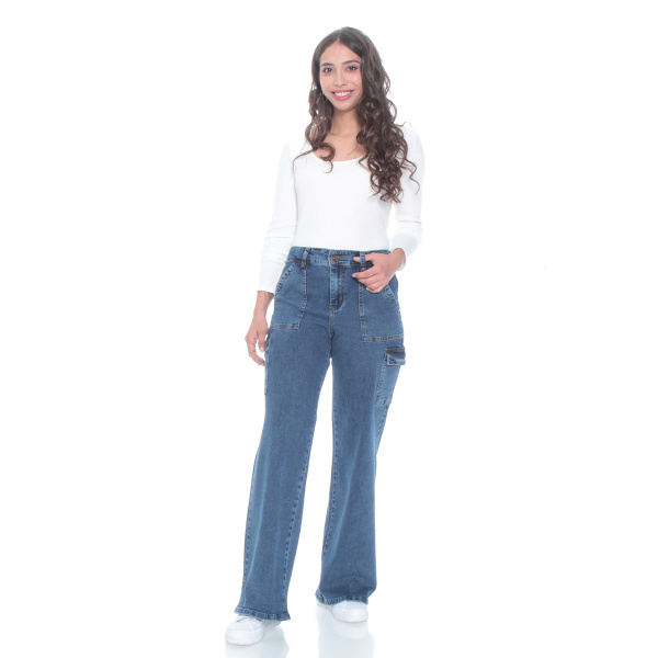 JEANS RECTO CARGO TIRO ALTO PUSH UP PRETINA BASICA 1 BOTON
