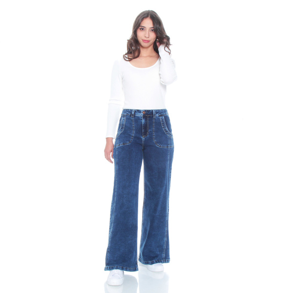 JEANS CARGO WIDE LEG TIRO ALTO PRETINA BASICA 1 BOTON COSTADILLO