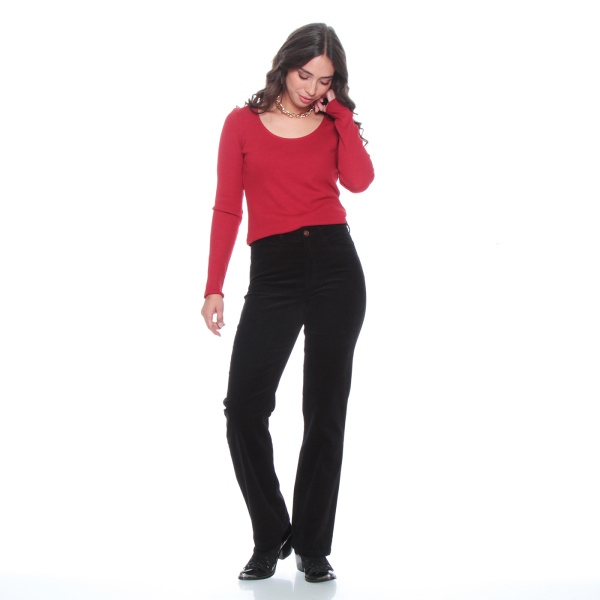 PANTALON RECTO COTELE TIRO ALTO PRETINA BASICA 1 BOTON