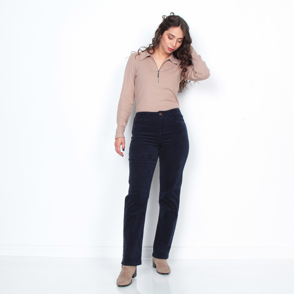 PANTALON COTELE RECTO PUSH IN PUSH UP PRETINA  BASICA UN BOTON