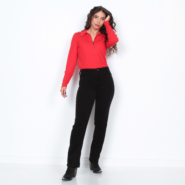PANTALON COTELE RECTO PUSH IN PUSH UP PRETINA  BASICA UN BOTON