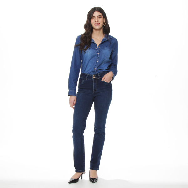 JEANS RECTO TIRO ALTO PRETINA MEDIA APLICACION BORDADO