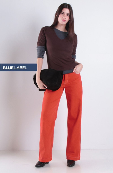 Jeans Wide Leg Tiro Alto Pretina Basica 1 Boton