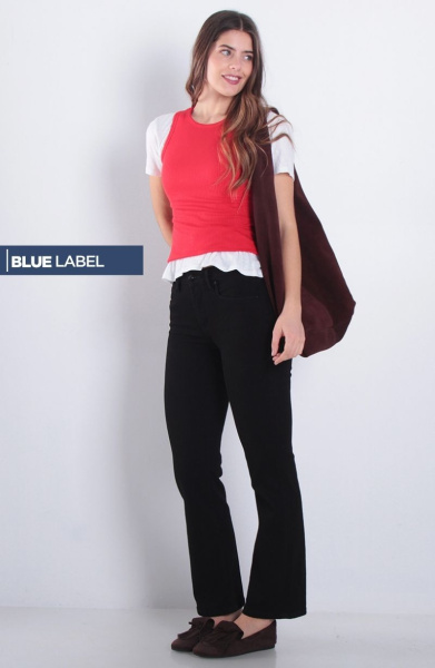 Jeans Recto Tiro Alto Pretina Basica 1 Boton