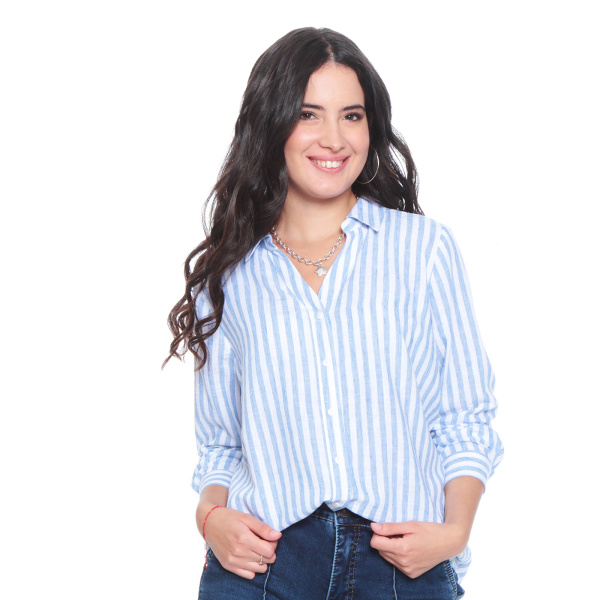 BLUSA MANGA LARGA LISTADA ABOTONADA EN DELANTERO