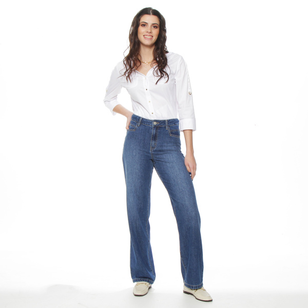 JEANS RECTO TIRO ALTO PRETINA BASICA UN BOTON
