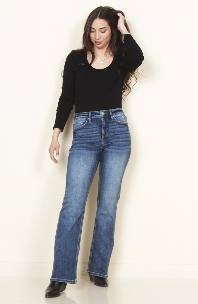JEANS RECTO TIRO ALTO PRETINA BASICA 1 BOTON