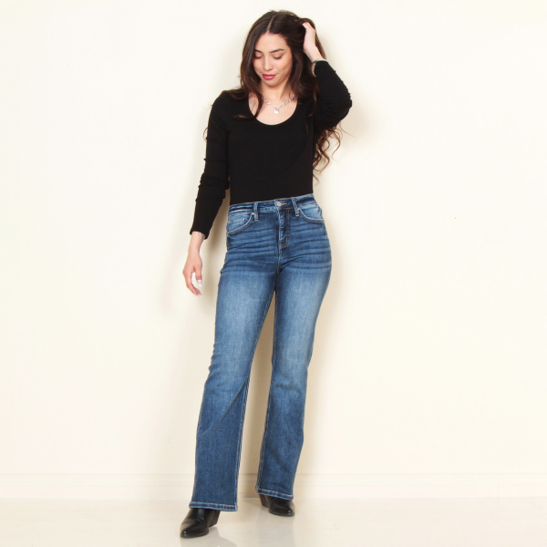 JEANS RECTO TIRO ALTO PRETINA BASICA 1 BOTON
