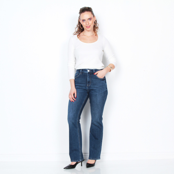 JEANS RECTO TIRO ALTO PRETINA BASICA 1 BOTON