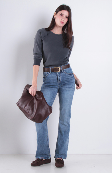 Jeans Recto Tiro Alto Pretina 1 Basica Boton
