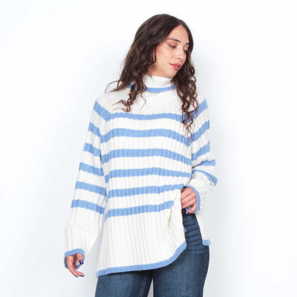 SWEATER LISTADO MANGA LARGA CUELLO ALTO