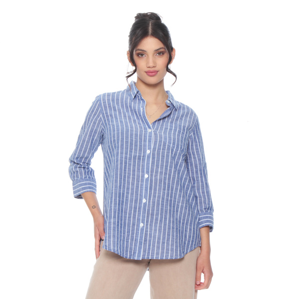 BLUSA MANGA LARGA LISTADA ABOTONADA EN DELANTERO