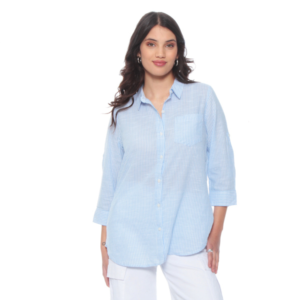 BLUSA MANGA LARGA LISTADA ABOTONADA EN DELANTERO