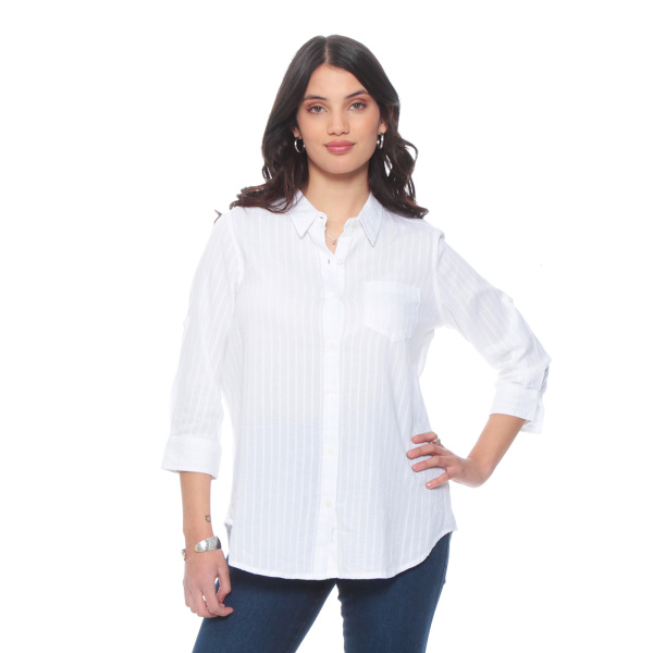 BLUSA MANGA LARGA LISTADA ABOTONADA EN DELANTERO